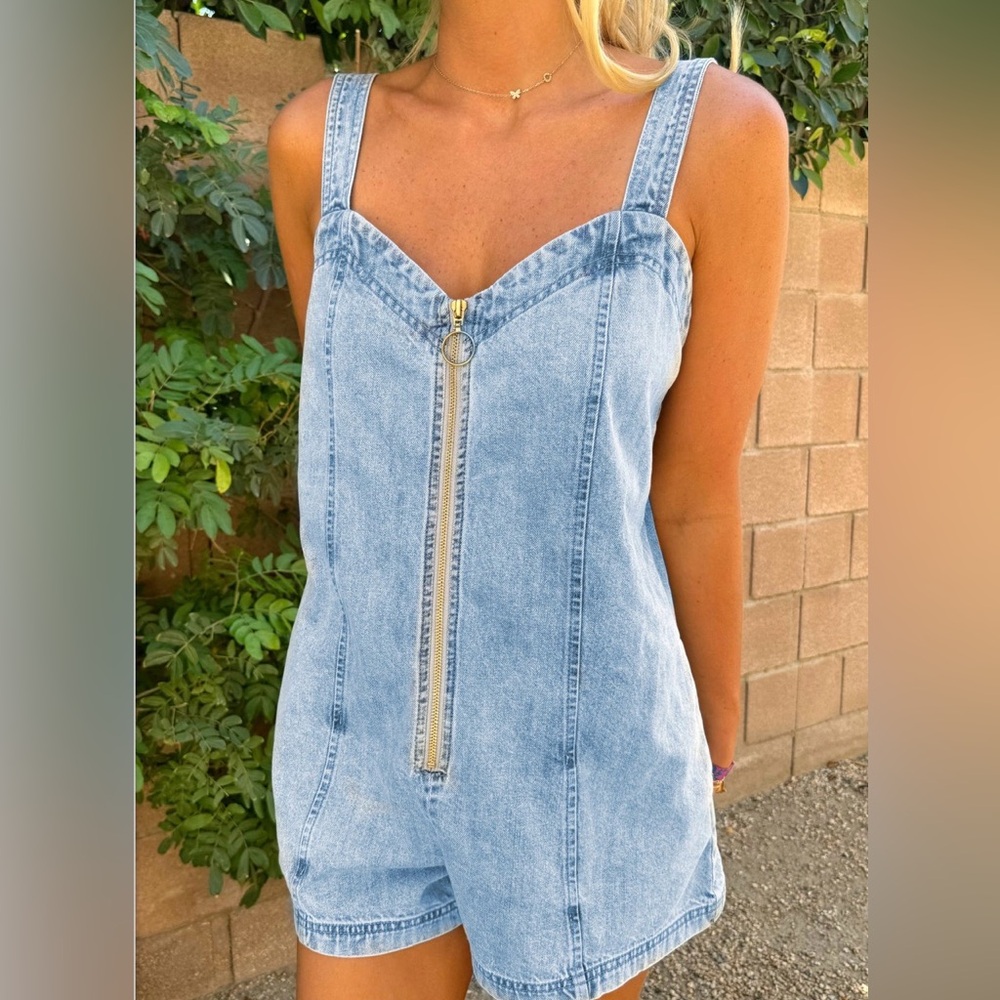 Show Me Your Mumu Light Blue Denim Romper